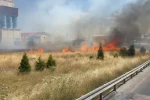 Anız yangını trafikte aksamaya neden oldu 