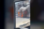 Arnavutköy’de servis minibüsü alev alev yandı 