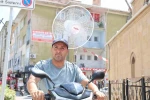 Kırşehir’de sıcaktan bunalan vatandaş, elektrikli motoruna vantilatör taktı