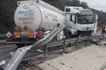 Mazot yüklü tanker kontrolden çıkarak karşı şeride geçti 