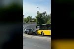 Motosiklete çarpmamak için manevra yapınca karşı şeride geçip otobüse çarptı: 1 yaralı 