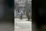 Rüzgârın devirdiği polis çelengini genç yerine koydu 