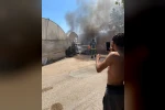 Seraların arasında park halindeki otomobil alev alev yandı