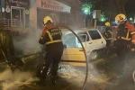 Seyir halindeyken alev alan otomobil, kullanılamaz hale geldi