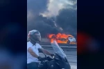 TEM Otoyolu’nda alev alev yanan otomobil kullanılamaz hale geldi 