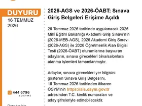 AGS ve ÖABT’nin giriş belgeleri erişime açıldı
