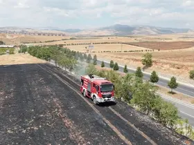 Anız yangını ağaçlık alana sıçramadan söndürüldü
