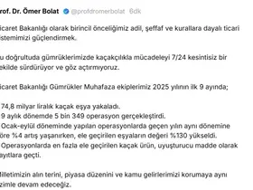 Bakan Bolat açıkladı: Gümrükler Muhafaza ekipleri ilk 9 ayda 74,8 milyar liralık kaçak eşya ele geçirdi
