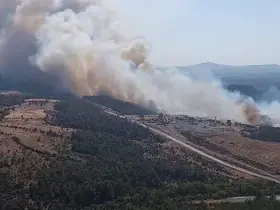 Bayramiç’te orman yangını helikopterden görüntülendi
