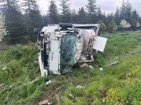 Bebek bezi yüklü kamyon devrildi: 2 yaralı
