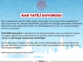 Bingöl’de eğitime 1 gün ara verildi
