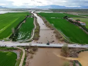 Büyük Menderes nehri, köprü seviyesine yükseldi
