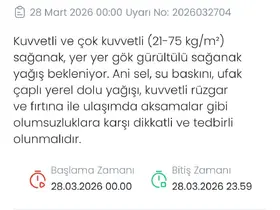 Denizli için kuvvetli sağanak uyarısı
