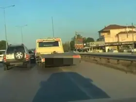 Düğün konvoyunda tehlike saçan çekici sürücüsüne 19 bin 527 TL para cezası

