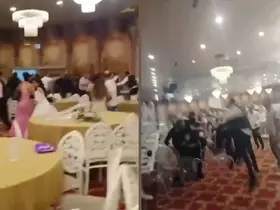 Düğünde uçan tekmeli kavga kamerada
