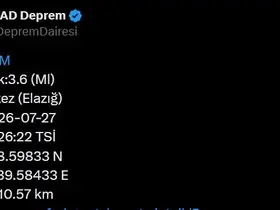 Elazığ’da 3.6  büyüklüğünde deprem