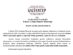 Gaziantep’te 6 Şubat’ta eğitime 1 gün ara verildi
