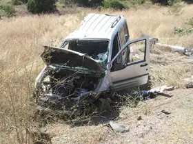 Hafif ticari araç önce ağaca sonra direğe çarptı: 5 yaralı
