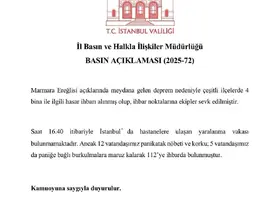 İstanbul Valiliği: "4 binayla ilgili hasar ihbarı alındı, 17 vatandaş 112’ye ihbarda bulundu"
