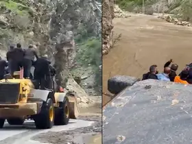 Kavaklı’da dere taştı: İşçiler kepçeyle taşındı
