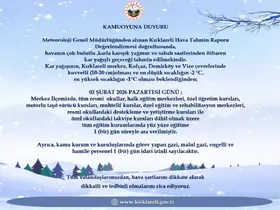 Kırklareli merkez, Kofçaz, Demirköy ve Vize’de eğitime 1 gün ara verildi
