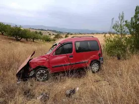 Kontrolden çıkan hafif ticari araç tarlaya uçarken, sürücüsü yaralandı
