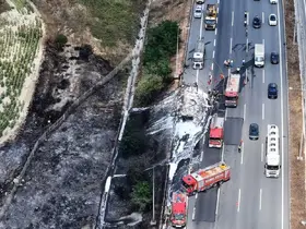 Kuzey Marmara Otoyolu’nda lastik yüklü tırda çıkan yangın tarım arazisine sıçradı
