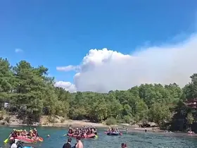 Manavgat’taki orman yangınını söndürme çalışmaları sürüyor
