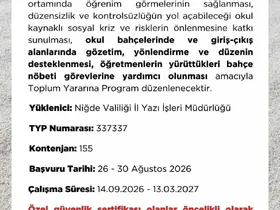 Niğde İŞKUR’dan okullar için 155 kişilik TYP duyurusu
