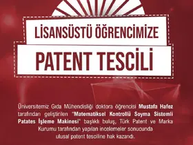 Niğde Ömer Halisdemir Üniversitesi öğrencisinin buluşuna patent tescili
