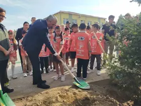 Öğrenciler fidan dikerek derse başladı
