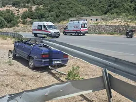 Otomobil çelik bariyerin altına girdi, sürücü kazayı hafif yaralı atlattı
