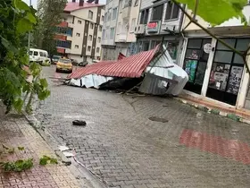 Şavşat’ta fırtınada uçan çatı aracın üzerine düştü
