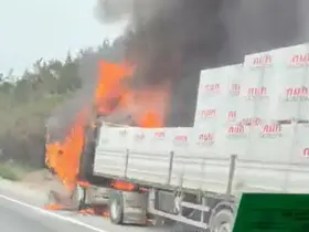 Seyir halindeki tır alevlere teslim oldu
