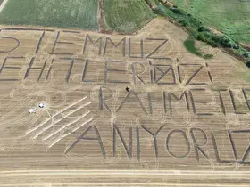 Tarlaya "15 Temmuz şehitlerimizi rahmetle anıyoruz" yazdı
