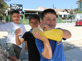 Üç kafadar çocuktan köşe başında limonata satışı
