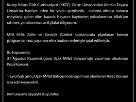 Uşak’ta Milli Birlik Zafer ve Gençlik Günleri kapsamında gerçekleştirilecek konserler iptal edildi
