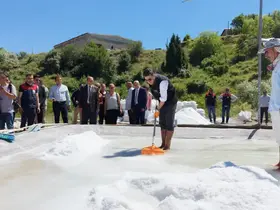 Vali Aygöl, tescilli Pülümür tuzunun üretimine kürek sallayarak eşlik etti
