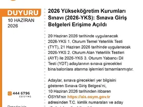 YKS giriş belgeleri erişime açıldı
