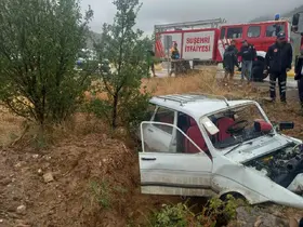 Yoldan çıkan araç kaza yaptı iki kişi yaralandı
