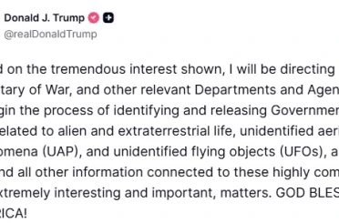ABD Başkanı Trump’tan UFO hamlesi: "İlgili belgelerin erişime açılma sürecini başlatma talimatı vereceğim" 
