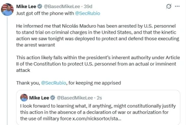 ABD’li Senatör Lee: "Dışişleri Bakanı Rubio, Maduro’nun ABD’de yargılanmak üzere tutuklandığını bildirdi" 