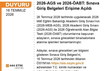 AGS ve ÖABT’nin giriş belgeleri erişime açıldı 