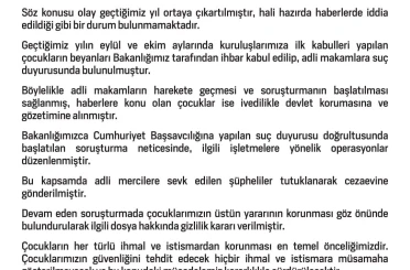 Aile ve Sosyal Hizmetler Bakanlığı: "(Gece kulüplerinde kız çocuklarının çalıştırıldığı iddiası) Söz konusu olay geçtiğimiz yıl ortaya çıkartılmıştır" 