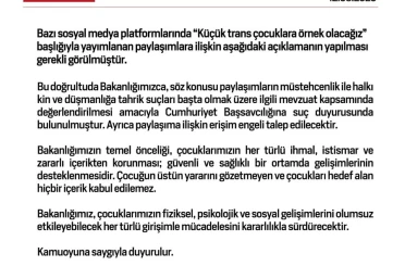 Aile ve Sosyal Hizmetler Bakanlığından "Küçük trans çocuklara örnek olacağız" paylaşımlarına suç duyurusu 