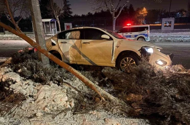 Alkollü sürücü önce ağacı devirdi ardından aydınlatma direğine çarptı 