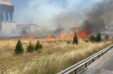 Anız yangını trafikte aksamaya neden oldu 