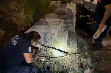Antakya’da beton boru içinde sıkışan kedi kurtarıldı 