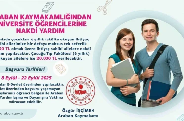 Araban Kaymakamlığı’ndan üniversite öğrencilerine nakdi yardım 