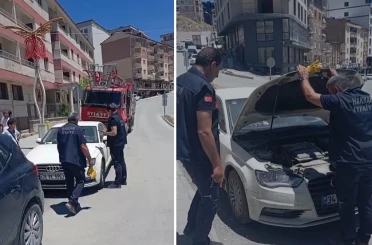 Araca sıkışan yavru kedi itfaiye tarafından kurtarıldı 